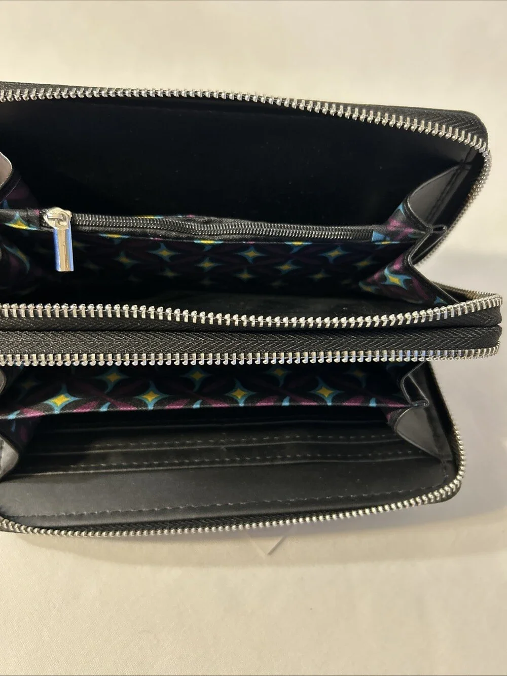 CXL By Christian Lacroix Wristlet Wallet Womens Black Pebble Double Zipper
